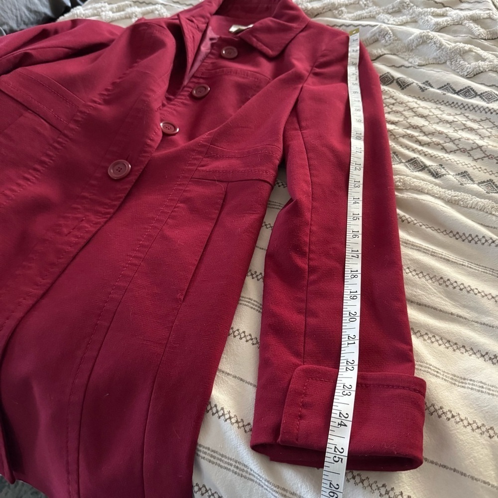 LOFT Cherry Red Trench Coat with Tailored Mid-Length Style - Picture 12 of 12